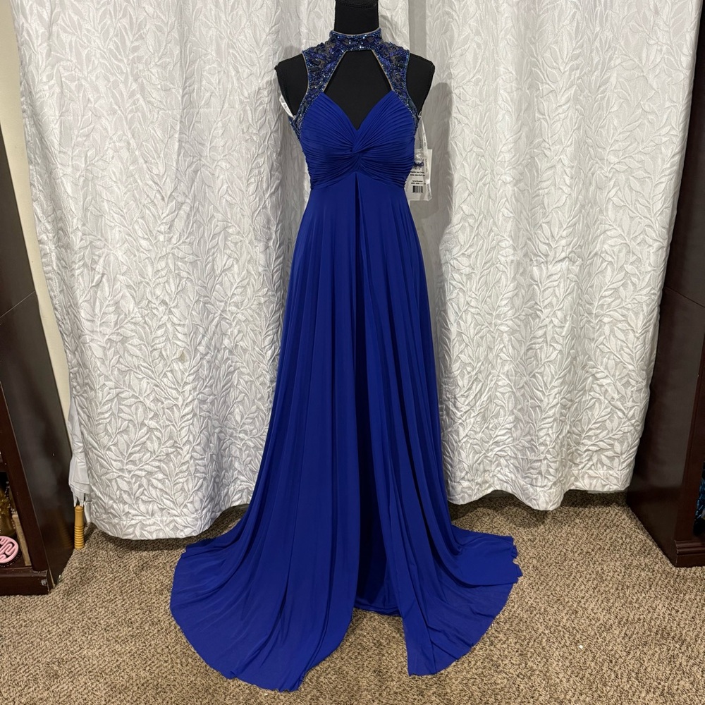 Sherri Hill Royal Blue With Nude Formal beaded Prom Bridsmaid Size 00 maxi Dress